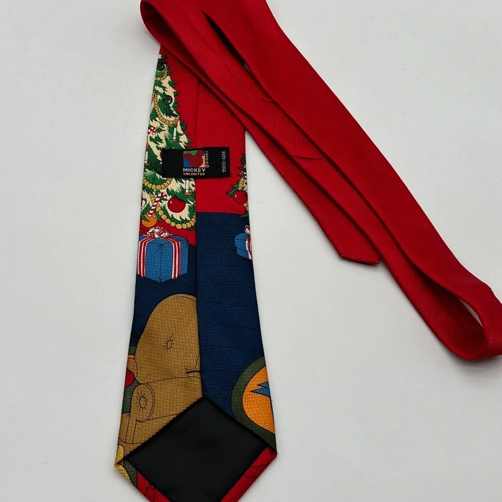 Disney‎ Mickey Unltd. red Goofy Christmas tree holiday neck tie 58 x 3.75 inches